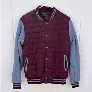 Ring of Fire Men's Size M Burgundy and Gray Varsity Baseball Jacket Snap Closure